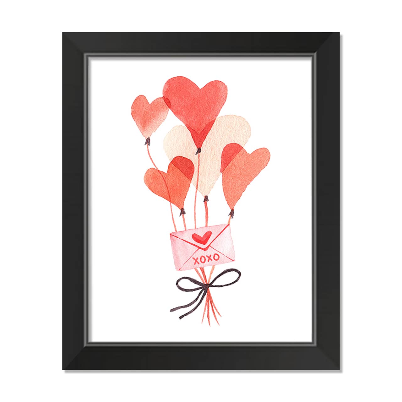 Valentine's Balloon & Note Black Framed Print Under Plexiglass